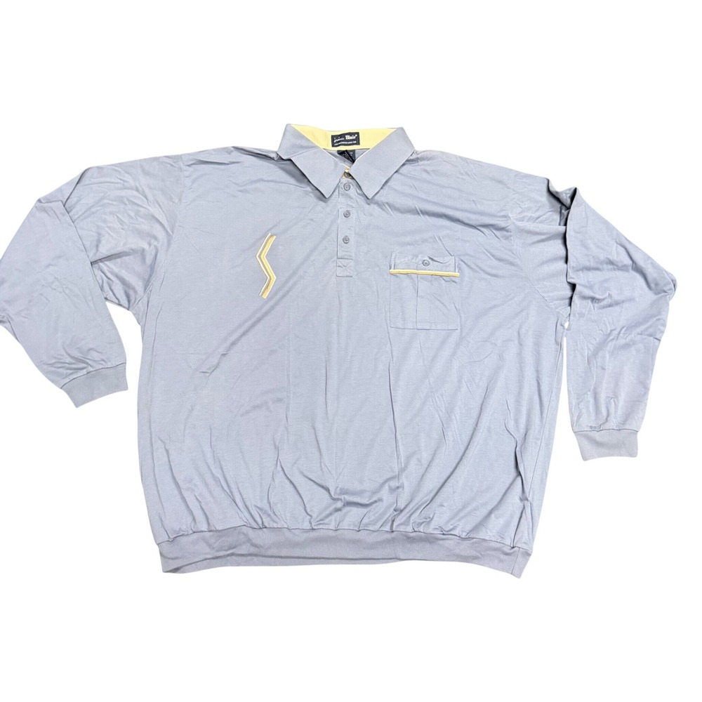John Blair Mens 4XL-TL Long Sleeve Banded Bottom Polo Shirt Blue Gray Yellow